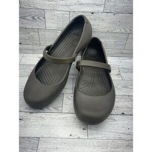 Crocs Mary Jane Shoes Womens Size 5‎ Brown Comfort Lightweight Slip On Flats